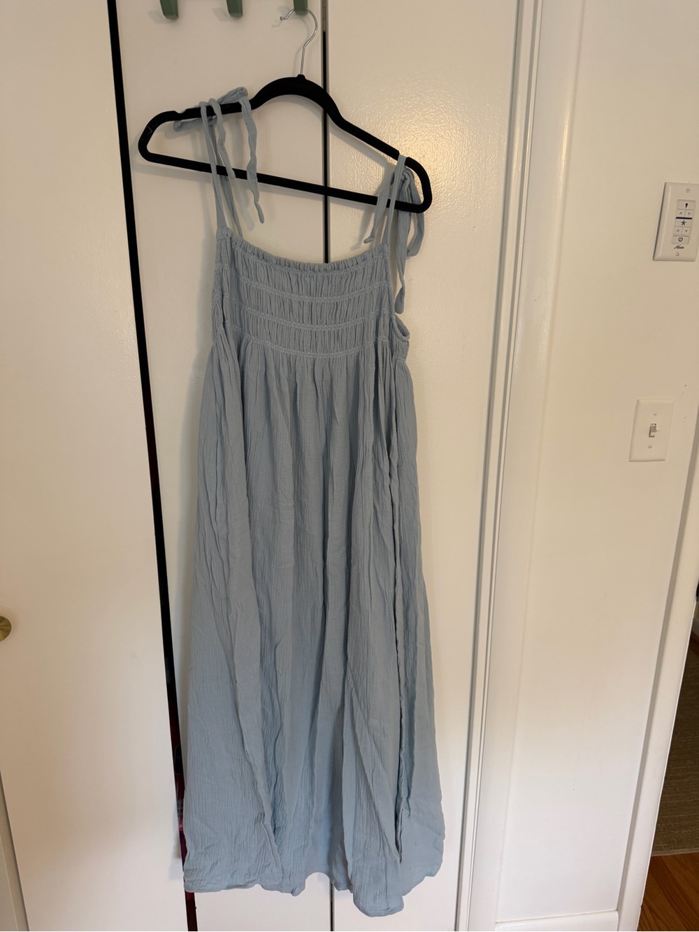 Smocked Bodice Maxi Dress in Light Blue with Tie Straps